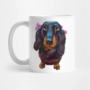 Roxy the Dachshund with her pink bow by Robert Phelps Mug